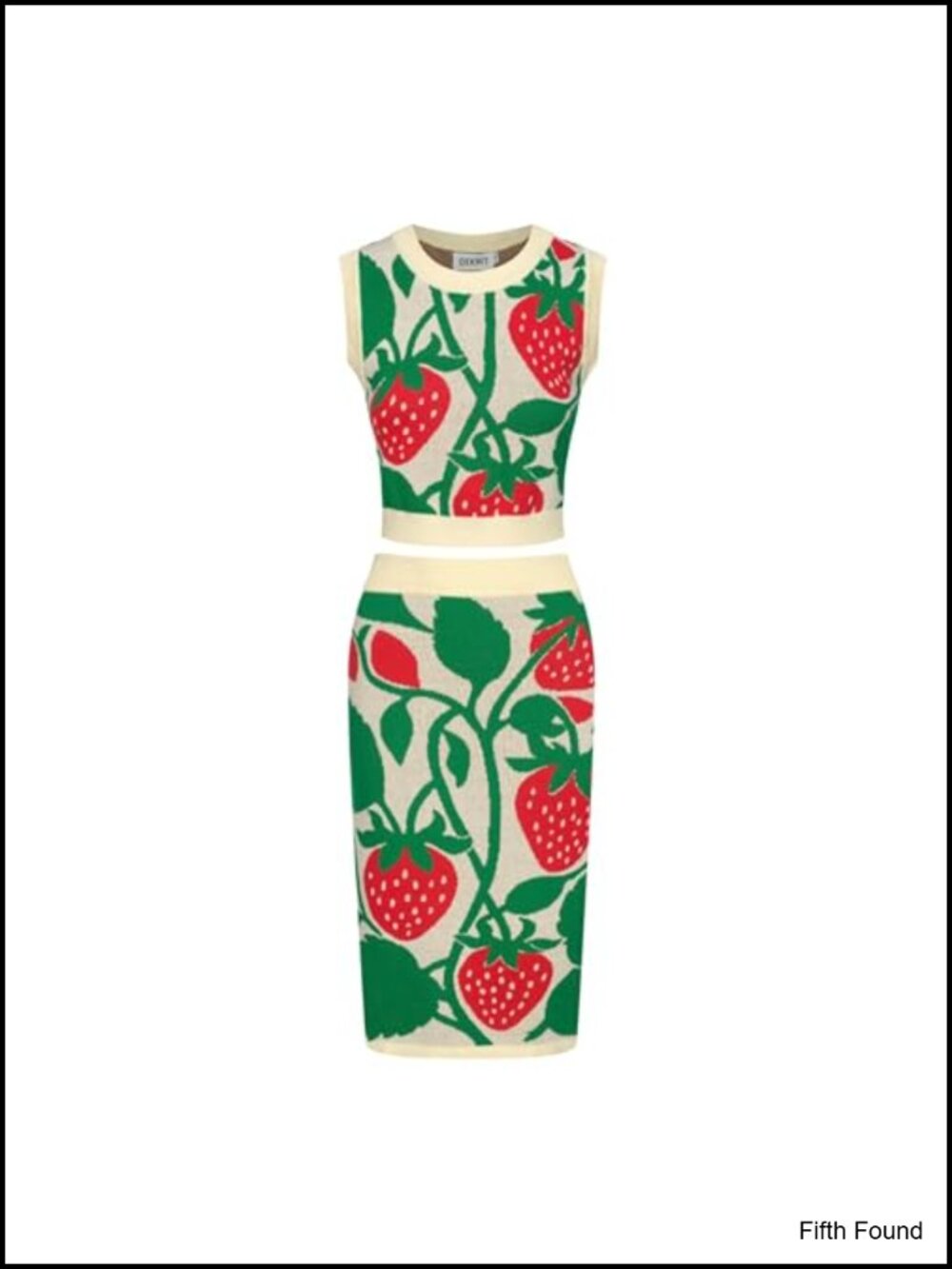 Women's Knitted Cotton 2 Piece Vest Skirt Set Retro 1960s Mod Strawberry